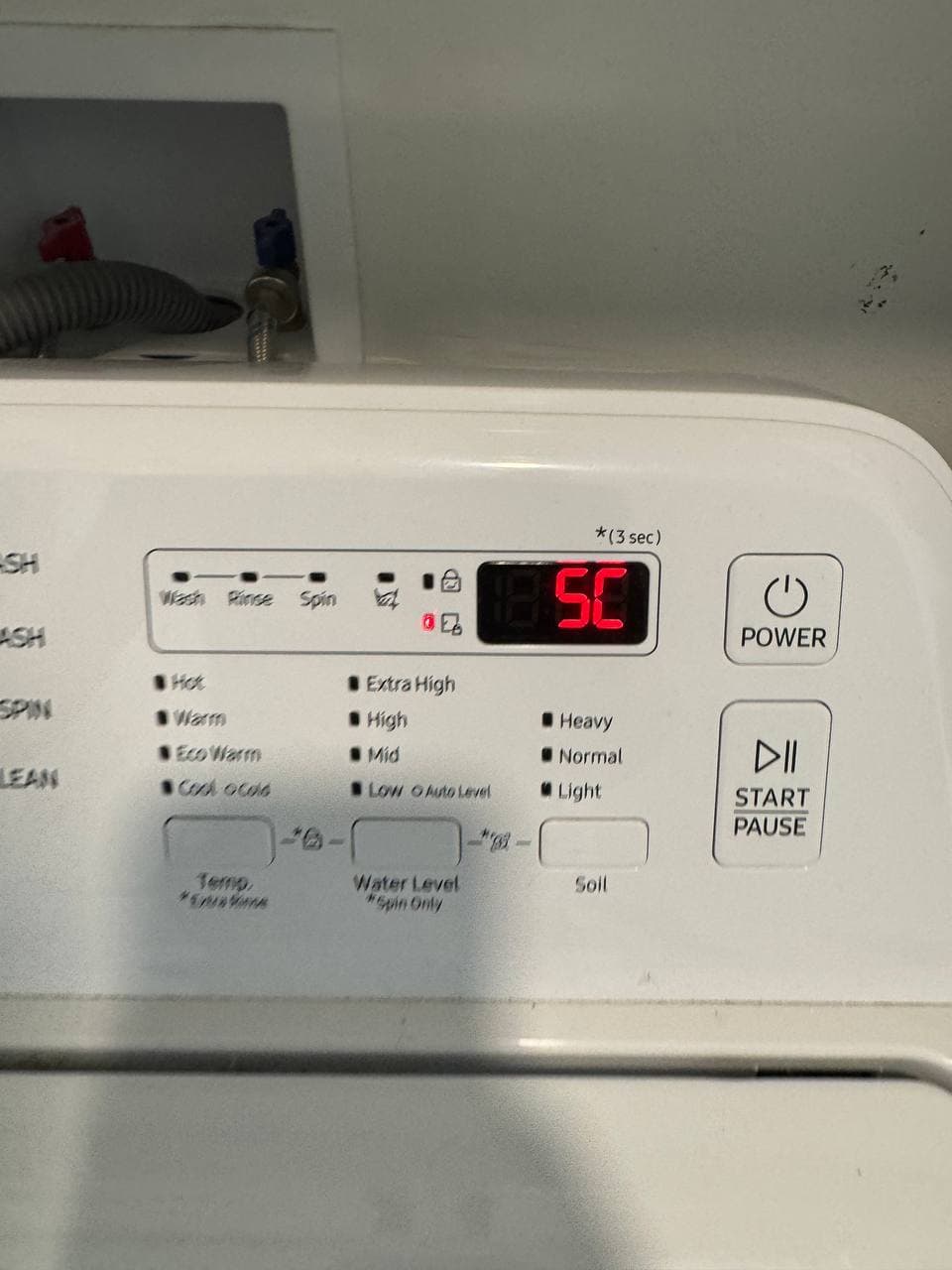 Washer Repair by Same Day Appliance Fix — Palm Beach County FL | Call $<span className="tabular">{BUSINESS.phone}</span> Samsung top-load washer displaying SC error code — drainage sensor fault diagnosed in Palm Beach County